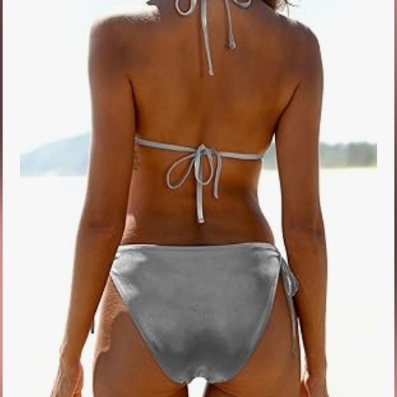 Silver Bikini with Triangle Top and Metallic Sheen - Picture 2 of 5